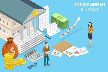 3D Isometric Flat Vlat Vektör Devlet Finansmanının Kavramsal İllüstrasyonu