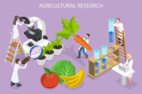 Ilustración conceptual del vector plano isométrico 3D de la investigación agrícola — Vector de stock