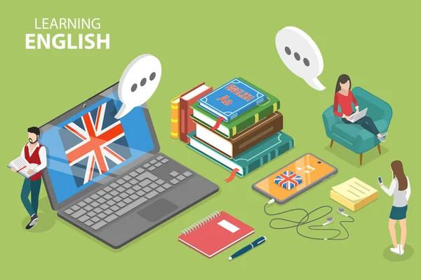 3D Isometric Flat Vector Conceptual Illustration of Learning English — Stockový vektor