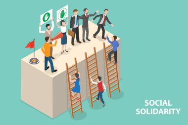 3D Isometric Düz Vektör Sosyal Dayanışmanın Kavramsal İllüstrasyonu