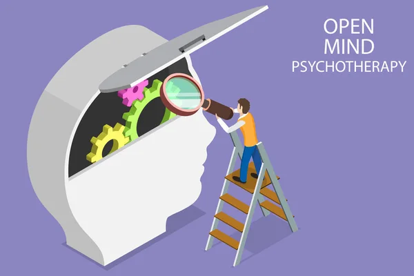 3D Isometrischer Flat Vector Konzeptuelle Illustration der Open Mind Psychotherapie — Stockvektor