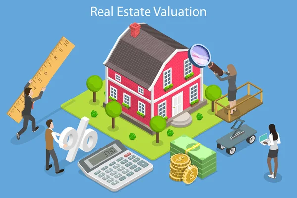 3D Isometric Flat Vector Conceptual Illustration of Real Estate Valuation — Stock Vector