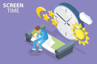 3B Isometric Düz Vektör Ekran Zamanının Kavramsal İllüstrasyonu