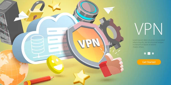 3D vektorová koncepční ilustrace VPN - Virtuální privátní síť — Stockový vektor