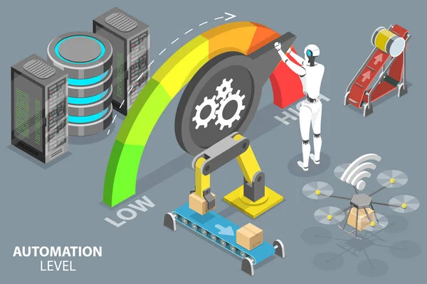 Ilustração Conceitual do Vetor Plano Isométrico 3D do Nível de Automação —  Vetores de Stock