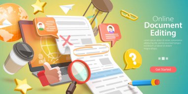 Çevrimiçi Belge Düzenlemesinin 3B Vektör Kavramsal İllüstrasyonu