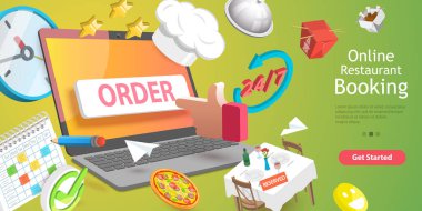 Çevrimiçi Restoran Rezervasyonunun 3B Vektör Kavramsal İllüstrasyonu