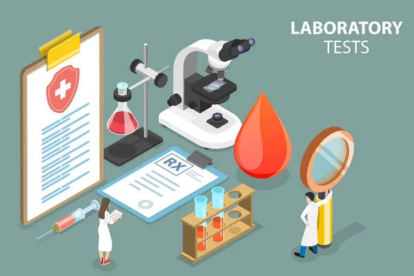 3B Isometric Düz Vektör Laboratuvar Testlerinin Kavramsal İllüstrasyonu — Stok Vektör