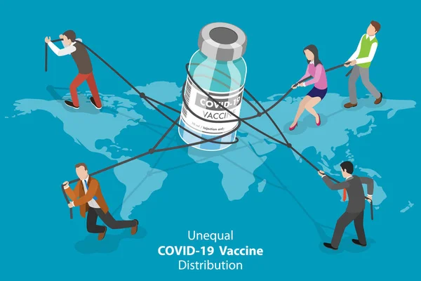 Ilustração conceitual do vetor plano isométrico 3D da distribuição desigual da vacina COVID-19 —  Vetores de Stock