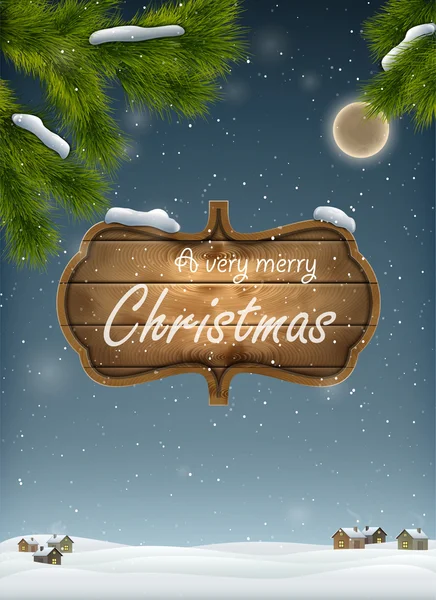 Paysage de Noël avec panneau en bois — Image vectorielle