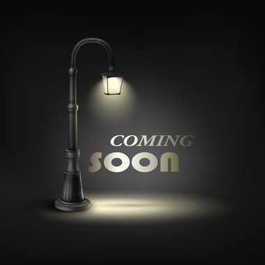 Coming Soon With Under Street Lamp. clipart