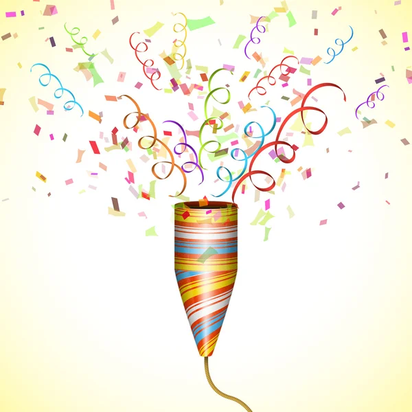 Exploding Party Popper With Confetti. — Stock Vector