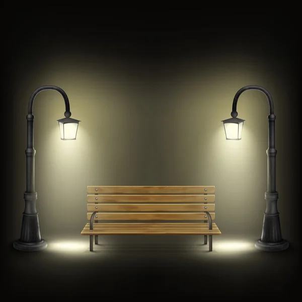 Bench Illuminated By Street Lamps. - Stok Vektor