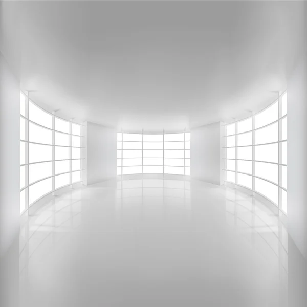 Witte afgeronde kamer verlicht door zonlicht. — Stockvector