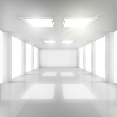 Beyaz oda duvar ve tavan içinde pencere eşiği ile.