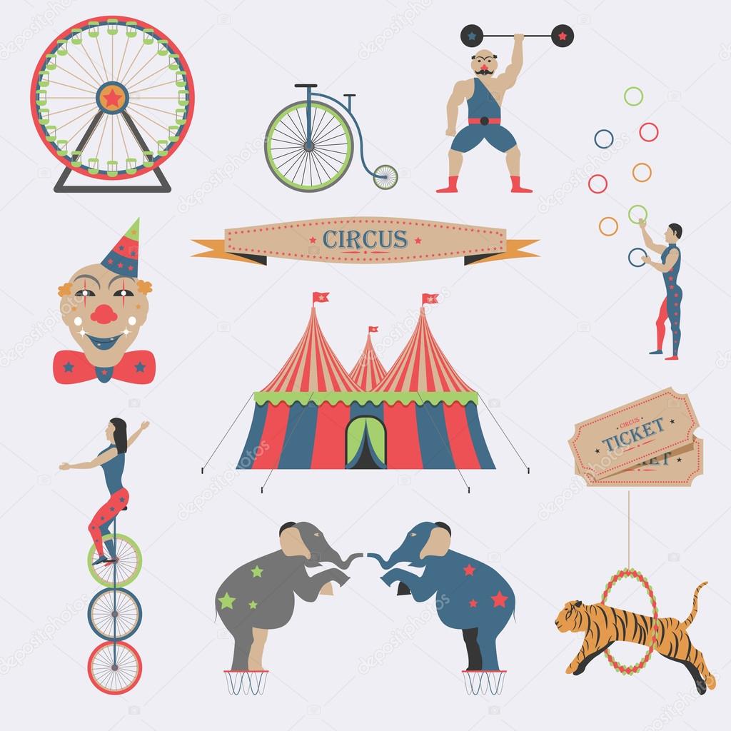 Set of Circus Flat Icons.