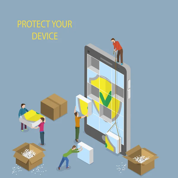 Ilustración del concepto de protección de dispositivos móviles . — Vector de stock