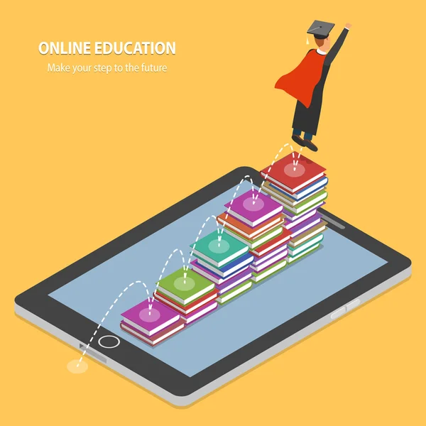 Online Education Flat Isometric Concept. — Stock Vector