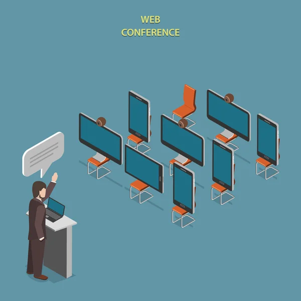 Conférence Web Concept vectoriel isométrique plat . — Image vectorielle