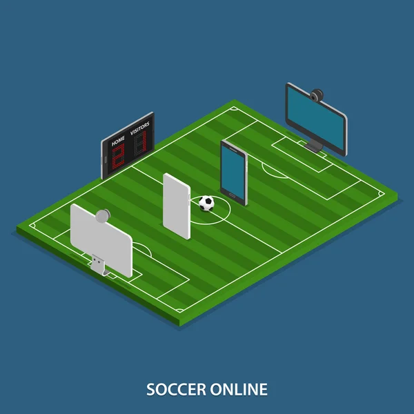 Fußball Online-Vektor isometrisches Konzept. — Stockvektor