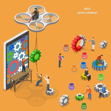 Web geliştirme daire izometrik vektör kavramı.