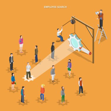 Employee search flat isometric vector concept.