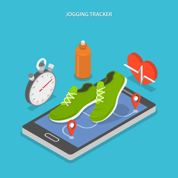 ジョギングとランニングフラットアイソメコンセプト. — ストックベクタ