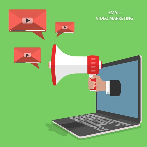 Video email marketing plano vector isométrico . — Vector de stock