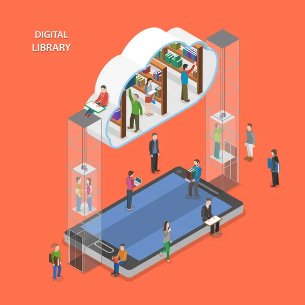 Digital library flat isometric vector concept. — Stock Vector