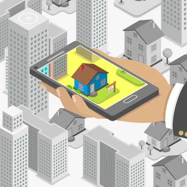 Real estate online searching isometric concept. Vector Graphics