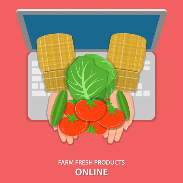 Produits agricoles en ligne concept de vecteur plat . — Image vectorielle