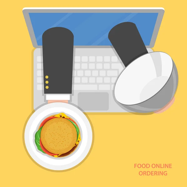 Online eten bestellen platte vector concept. — Stockvector