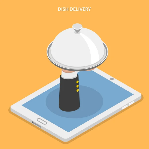 Dish delivery flat isometric vector illustration. — Stock Vector