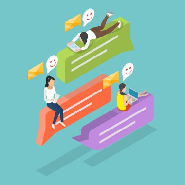 3D Isometric Flat Vector Illustration of Digital Conversation, Chat Friend Messages