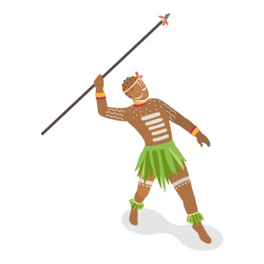 3 Boyutlu Isometric Düz Vektör Yerli Kabile İnsanları, Aborjin Adamlar. Madde 2