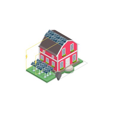 3D Isometric Flat Vlat Illustration of Energy-plus Houses, Show Innovative Private Construction Technologies. Madde 2