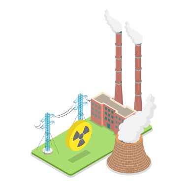 Sürdürülebilir Enerji Kaynağının 3D Isometric Düz Vektör İllüstrasyonu, Alternatif Kaynaklar. Madde 1
