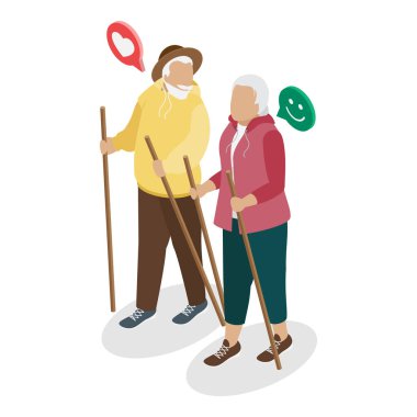 Farklı Yaşlıların Üç Boyutlu İsometrik Düz Vektör İllüstrasyonu, Yaşlılar Aktif Yaşam Tarzını, Çeşitliliği ve Neşeyi Kucaklıyor. Madde 3