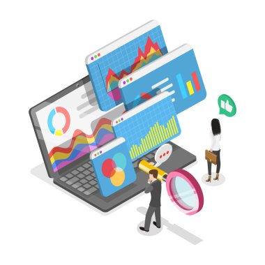 IT Proje Yönetimi Finansal Analiz Raporunun 3D Isometric Flat Vektör İlülasyonu. Madde 2