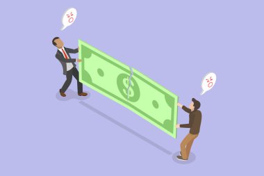 3 Boyutlu Isometric İş Çakışmasının Düz Vektör İllüstrasyonu, Kârın İkiye Bölünmesi