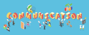 3D Isometric İletişimin Düz Vektör İllüstrasyonu, Sosyal Medya Reklam Sancağı