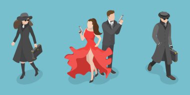 3D Isometric Düz Vektör Casuslar Çizimi, Gizli Ajanlar Serisi