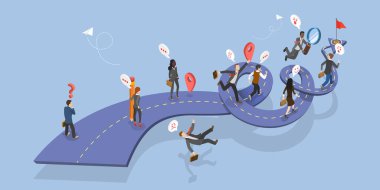 Başarıya giden yolun 3B Isometric Düz Vektör İllüstrasyonu, Başarı Takibi, Kariyer Gelişimi İçin Rekabetçi İş Alanında Yönlendirme