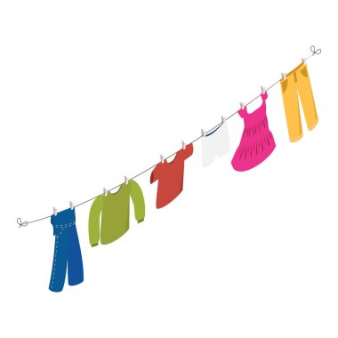 3 Boyutlu Isometric Giysi Halatlarının Düzleştirici İllüstrasyonu, Yıkandıktan sonra Kurutma Aksesuarları. Madde 3