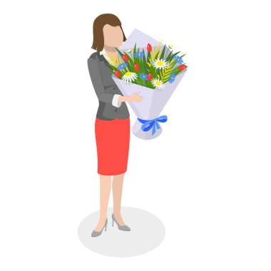 3 Boyutlu Isometric Flat Vektör Resimleri Romantik Çiçek Hediyeleri, Muhteşem Çiçekler Buketleri. Madde 2