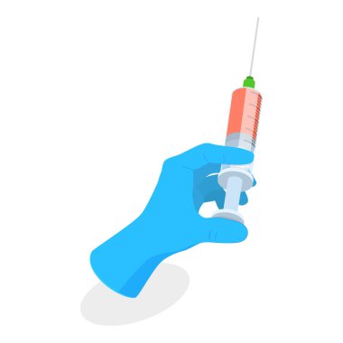 3 Boyutlu Isometric Doktor Elleri Düz Vektör Seti, Mavi Steril Eldivende Ellerin Tuttuğu Tıbbi Aletler. Madde 5