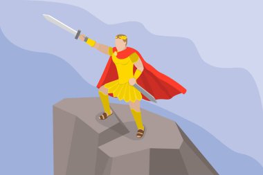 Sezar 'ın 3D Isometric Düz Vektör İllüstrasyonu, Roma Lejyonerleri, Antik Ordu Liderliği