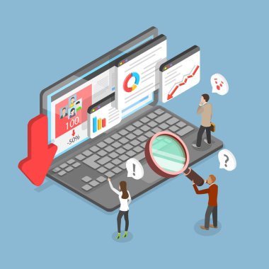 3D Isometric Düz Vektör Görünümü Web Sitesi Trafik Kesintisi, Kötü Bağlanma ve Web Performansı Yansıması