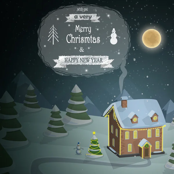 Illustration vectorielle paysage soirée de Noël — Image vectorielle