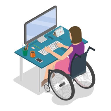 Özürlü Karakter ve Ev İşleri, Ev Görevleri Tamamlama 3D Isometric Flat Vektör Resimleri. Madde 4